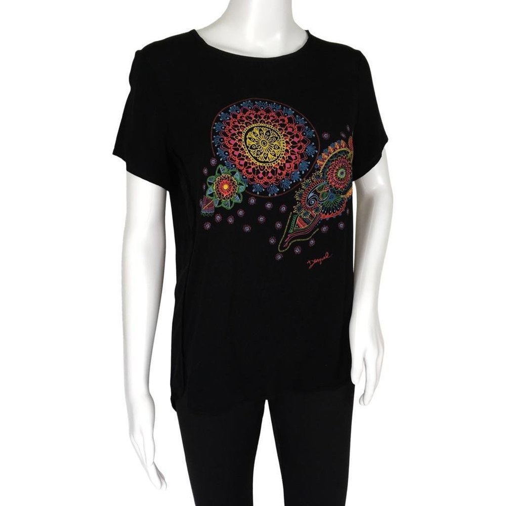 New Desigual Women's T-Shirt Stamped Black Color Sz S